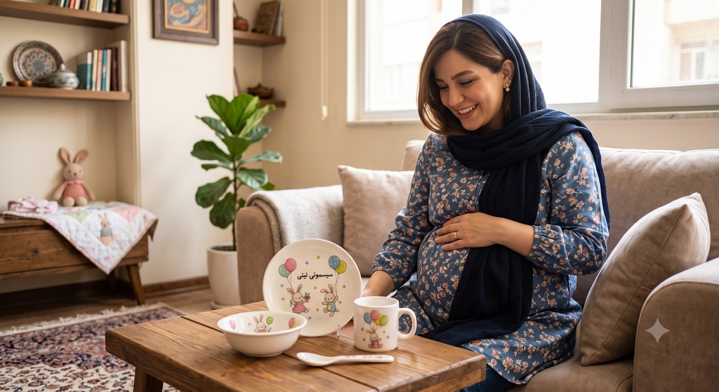 نقاشی اسم نوزاد روی ظروف چینی